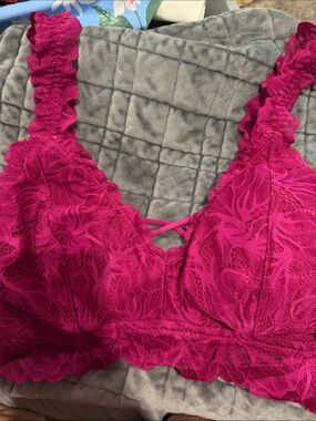 Maurices Hot Pink Lace Bralette with Ruffle Straps